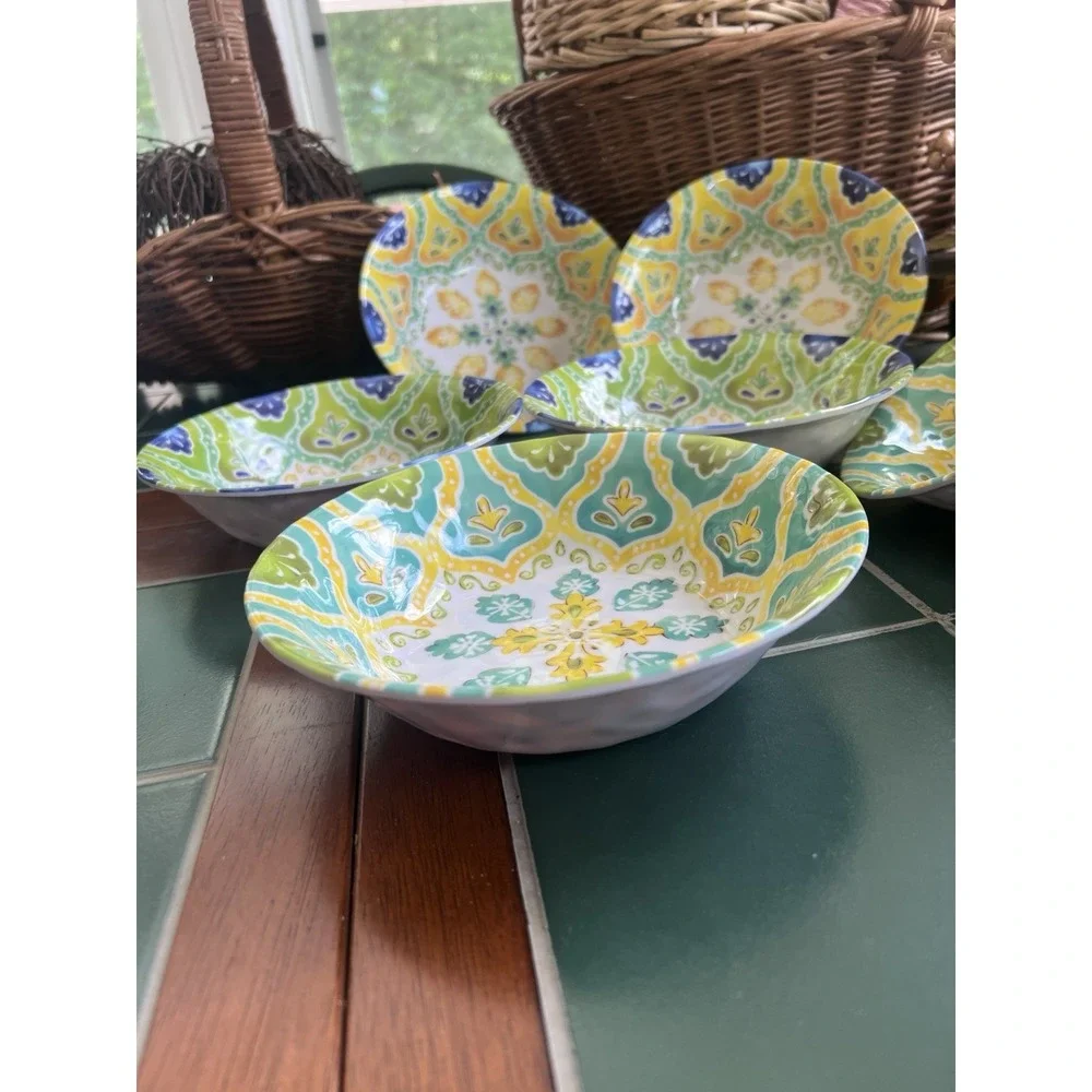 Set 14 Assorted LAURIE GATES MOROCCAN BOHO MELAMINE 8 Salad Plates & 6 Bowls